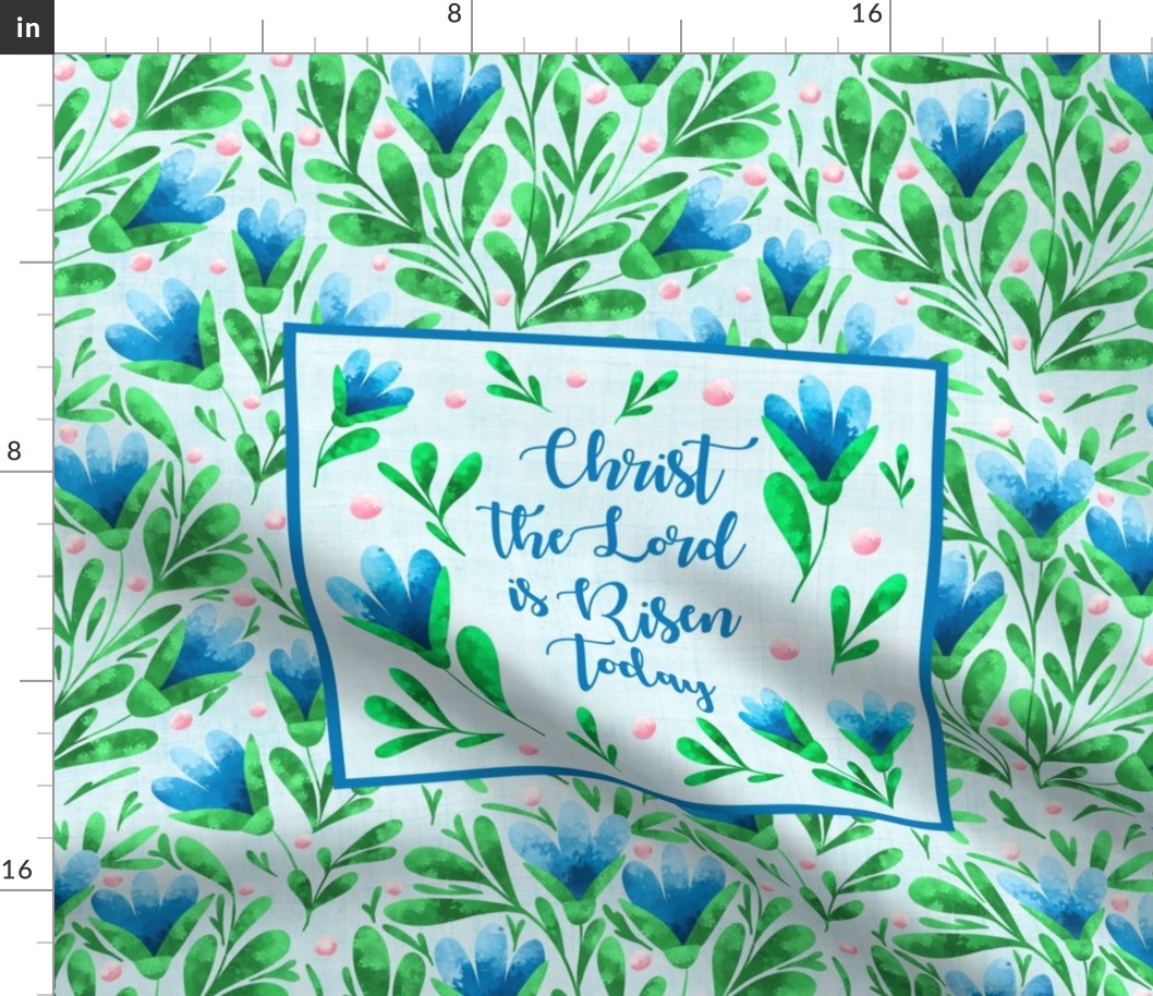 21x18 Fat Quarter Panel Christ the Lord is Risen Today Blue Flowers Easter Green Spring Floral for Placemat or Pillowcase