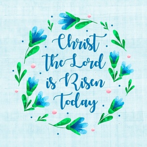 18x18 Square Panel Christ the Lord is Risen Today Blue Spring Easter Flowers Pillow or Cushion 