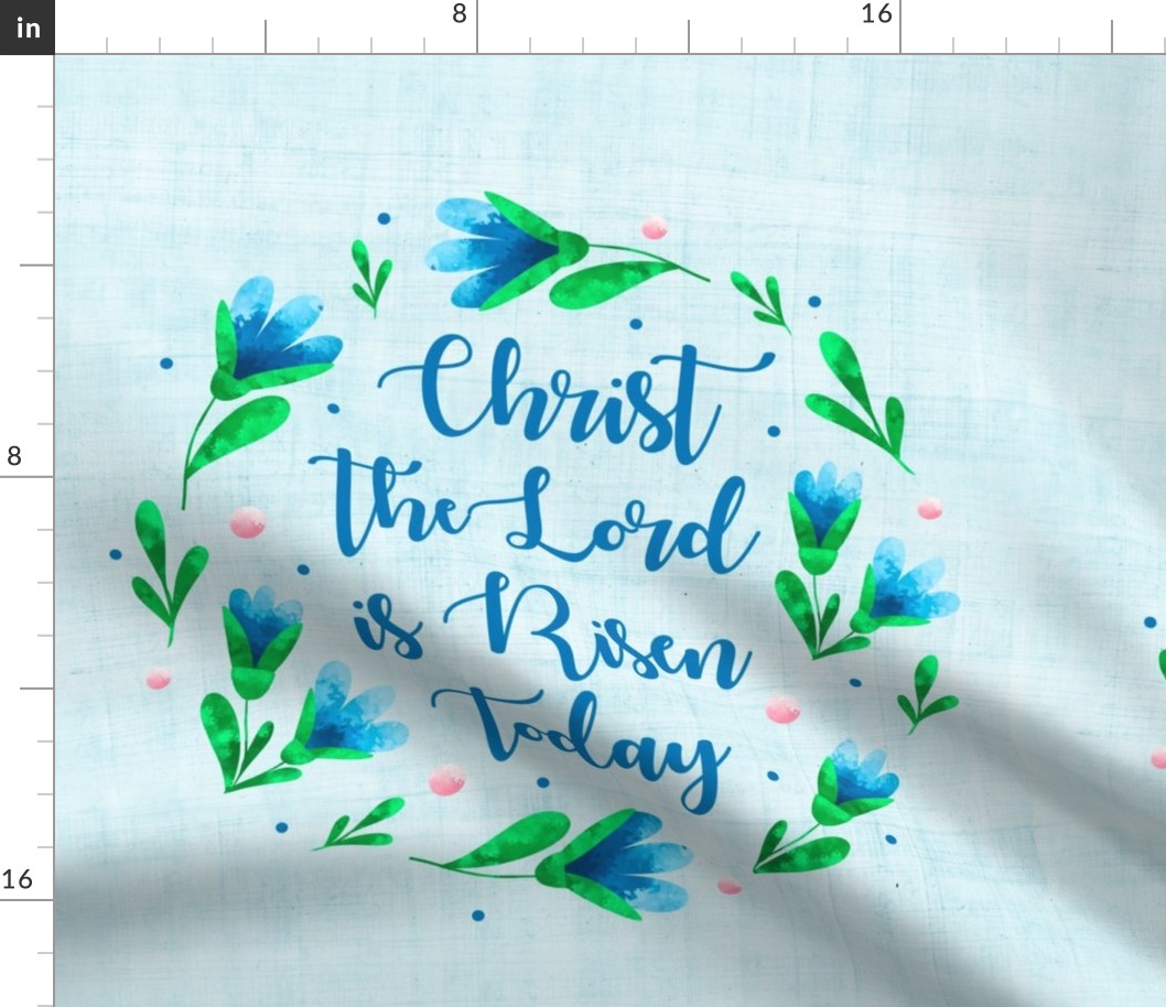 18x18 Square Panel Christ the Lord is Risen Today Blue Spring Easter Flowers Pillow or Cushion 