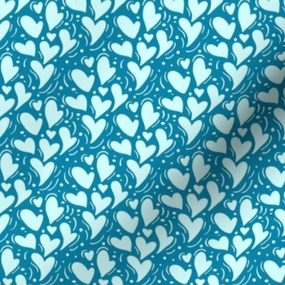 Smaller Scale Dainty Valentine Hearts in Turquoise and Aqua Blue