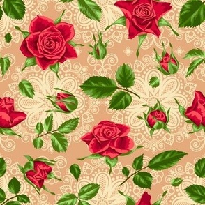 Red Roses on Lace
