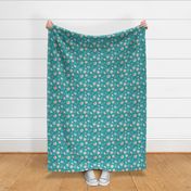 Large Scale Dainty Spring Flowers and Birds on Minty Turquoise