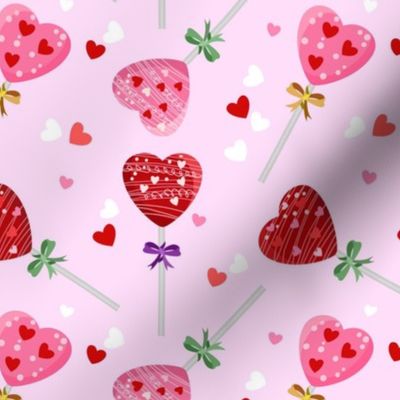 Medium Scale Valentine Candy Heart Lollipop Pops Red and Pink