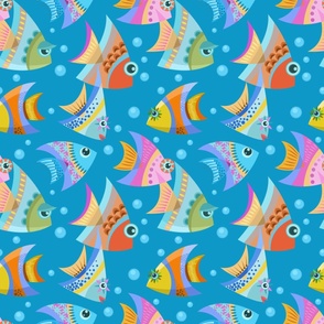 Large Scale Colorful Angel Fish on Ocean Blue