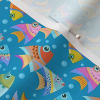 Small Scale Colorful Angel Fish on Ocean Blue