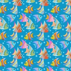 Small Scale Colorful Angel Fish on Ocean Blue