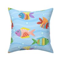 Large Scale Colorful Fish on Light Blue