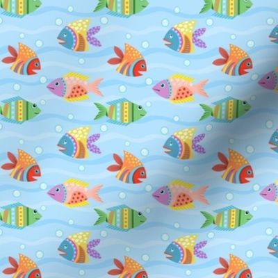 Small Scale Colorful Fish on Light Blue