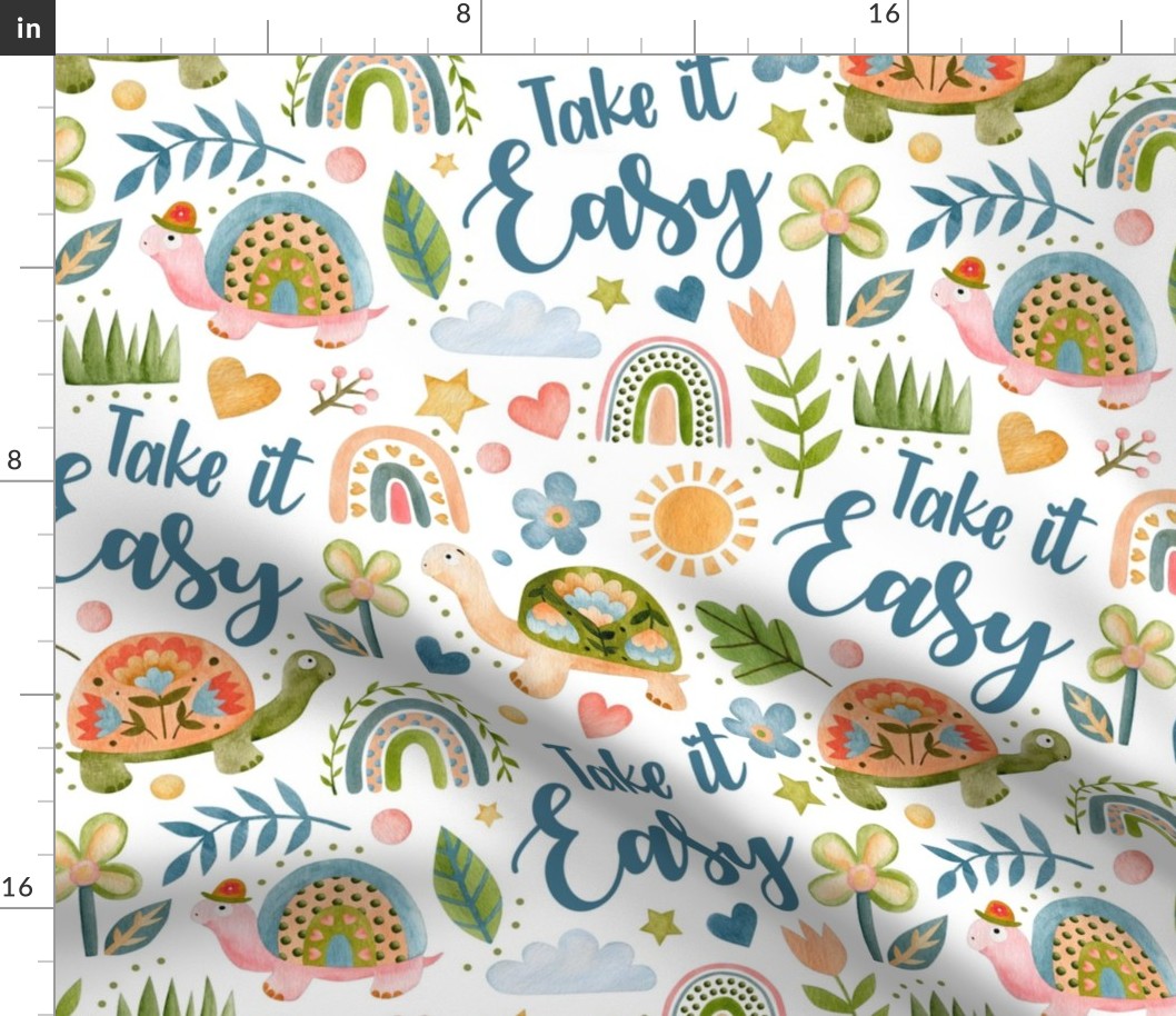 Large Scale Take It Easy Turtles Spring Watercolor Flowers