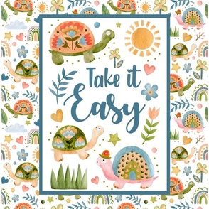 14x18 Panel Take It Easy Turtles Watercolor Spring Flowers for Garden Flag Hand Towel or Wall Hanging