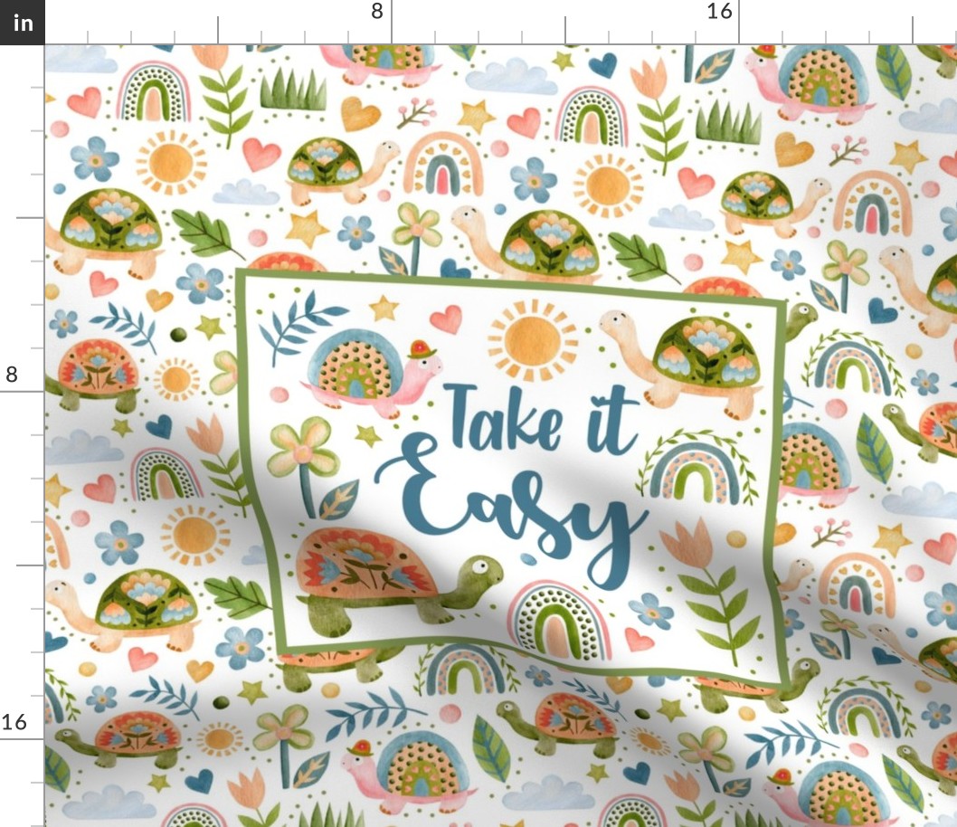21x18 Fat Quarter Panel Take It Easy Turtles Spring Watercolor Flowers