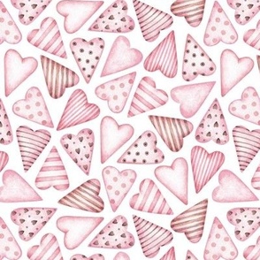 Medium Scale Soft Pink and Brown Watercolor Valentine Hearts