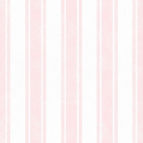 Large Scale Vertical French Ticking Textured Pinstripes in Pale Baby Pink and White