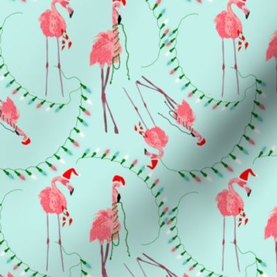 Coastal Christmas Flamingos and Lights