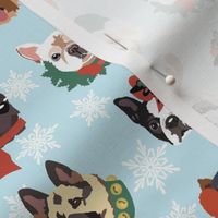 Holiday Dog Faces blue snowflakes Christmas Dog Fabric