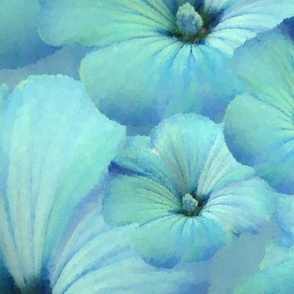 Rose of Sharon, Hibiscus, Large scale, blue to aqua, Painterly