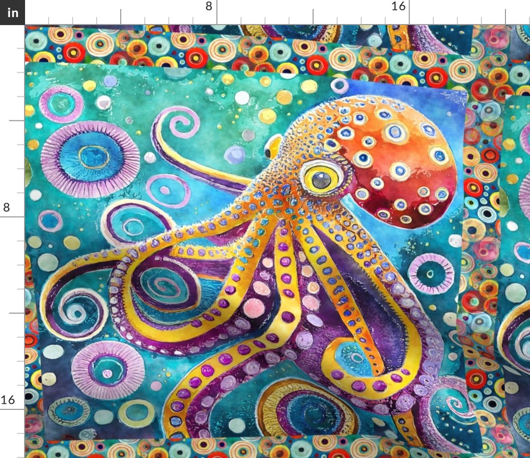 FUNKY OCTOPUS PANEL 1 SEA LIFE KLIMT STYLE FLWRHT