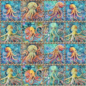 SMALL FUNKY OCTOPUSES CHECKERBOARD KLIMT STYLE FLWRHT