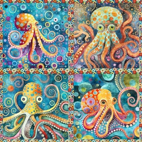 FUNKY OCTOPUSES CHECKERBOARD KLIMT STYLE FLWRHT