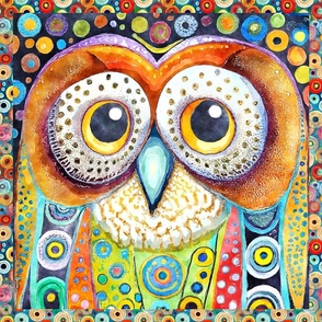 FUNKY COLORFUL OWL 7 KLIMT INSPIRED FLWRHT