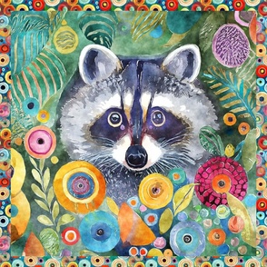 FUNKY RACCOON 7 PANEL COLORFUL KLIMT INSPIRED FLWRHT