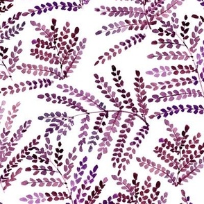 Burgundy enchanting fern - watercolor small leaves - natural tropical plants - greenery foliage a550-4