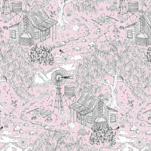 smaller scale Aussie outback toile - candy pink