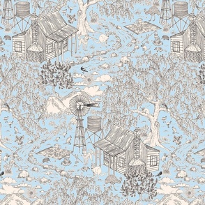 smaller scale Aussie outback toile - baby blue