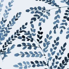 Indigo enchanting fern - large scale watercolor small leaves - natural tropical plants - greenery foliage a550-12