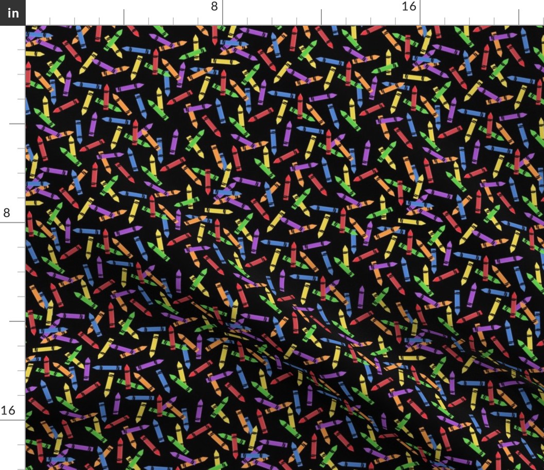 Jumbled crayons on black micro scale