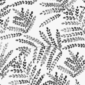 Silver grey enchanting fern - watercolor small leaves - natural tropical plants - greenery foliage a550-14