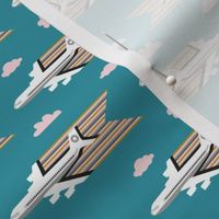 time to travel | white airplanes on lagoon blue small