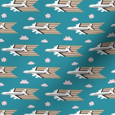 time to travel | white airplanes on lagoon blue small