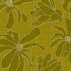large scale linen magnolia - olive green