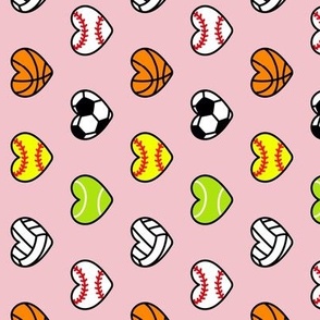 sports hearts - softball, tennis, soccer, volleyball, basketball hearts - pink (90) - C21