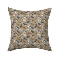 Tiny Trotting Pekingese and paw prints - faux linen