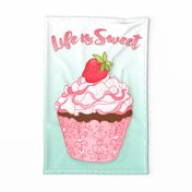 life is sweet cupcake tea towel