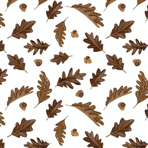 Oak Brown leaves white pattern Guoache