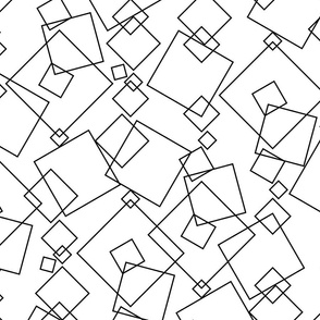 flying squares - black and white geometric dream - geometric fabric