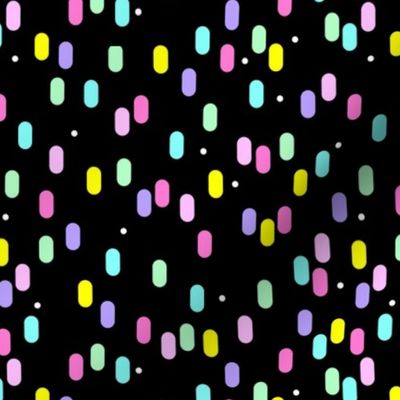 Nineties revival colorful retro rain strokes and spots neon on black
