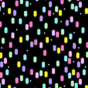 Nineties revival colorful retro rain strokes and spots neon on black