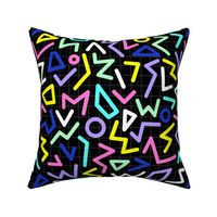 Nineties revival colorful retro geometric shapes and lines zigzag stripes and triangles neon eclectic blue pink mint LARGE