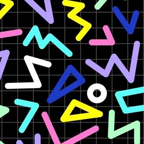 Nineties revival colorful retro geometric shapes and lines zigzag stripes and triangles neon eclectic blue pink mint LARGE