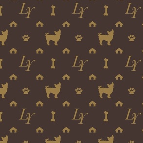 Louis Yorkshire Terrier Luxury Dog Pattern in Tan on Brown