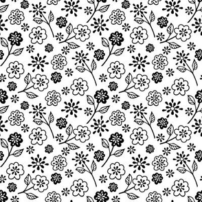 Assorted Flowers Black on White