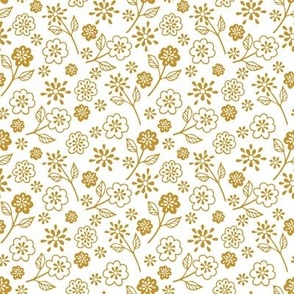 Assorted Flowers Mustard on White