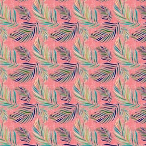Palm Leaves Tropical Pattern on Coral