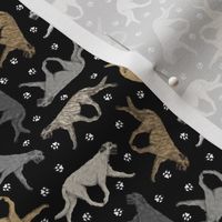 Tiny Trotting Irish Wolfhounds and paw prints - black