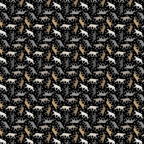 Tiny Trotting Irish Wolfhounds and paw prints - black