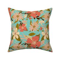 Tropical Floral Print in Coral and Aqua